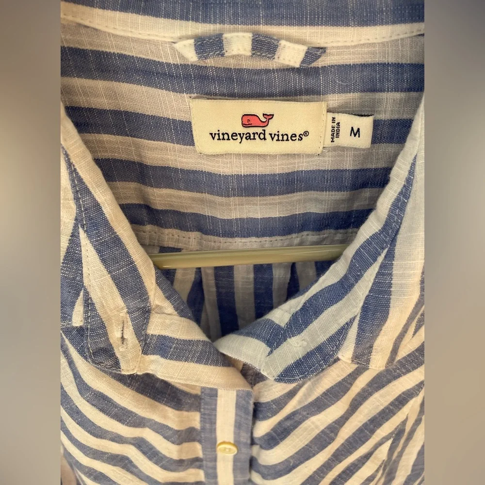 Vineyard Vines blue white striped blouse 3/4 sleeve tunic top preppy medium - Picture 3 of 8